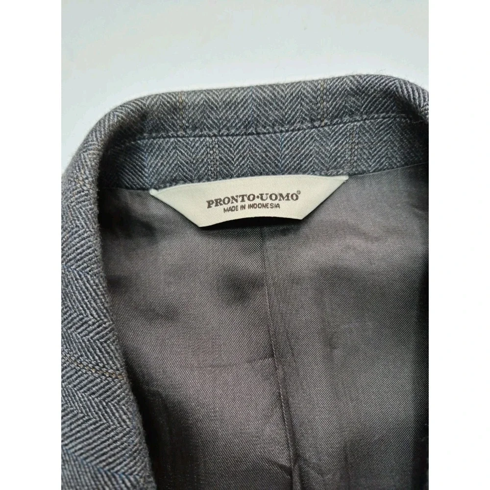 Pronto Uomo Mens Wool Sports Coat 40R Gray Herringbone 2 Button Blazer